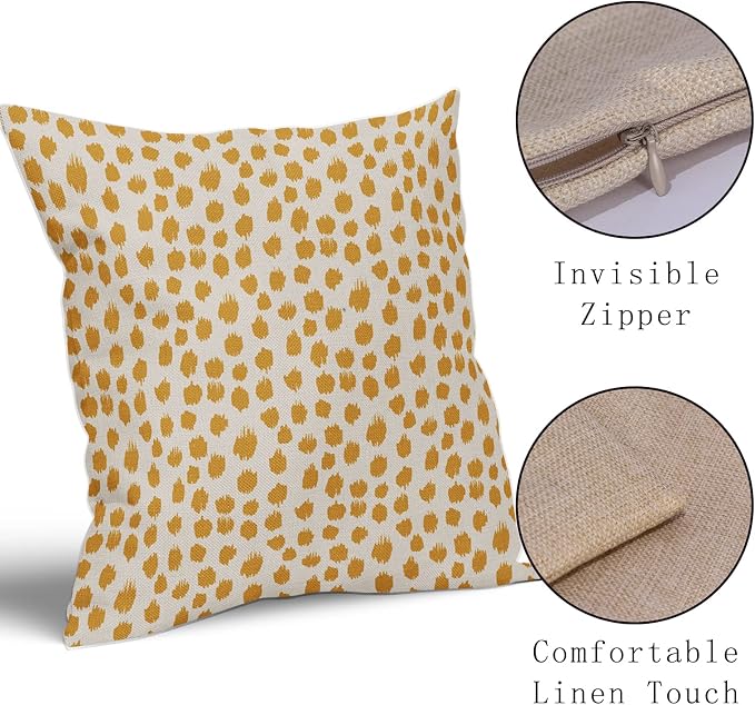 Mustard Yellow Cream Pillow Covers 20x20 Set of 2 Boho Design Polka Dot Throw Pillows Modern Brush Strokes Print Decorative Outdoor Pillowcase Square Cushion Cover Linen Pillow Case for Sofa Couch Bed