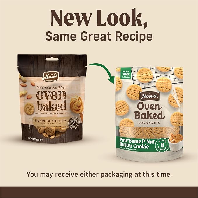Merrick Oven Baked Dog Treats, Natural Cookies for Dogs, Paw’Some P’nut Butter Cookie with Real Peanut Butter