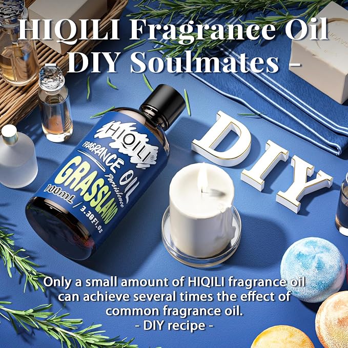 HIQILI Grassland Fragrance Oil 100ml for Diffuser Car Freshies, Clean Fresh Scent for Candle Making Soap Laundry 3.38 Fl Oz