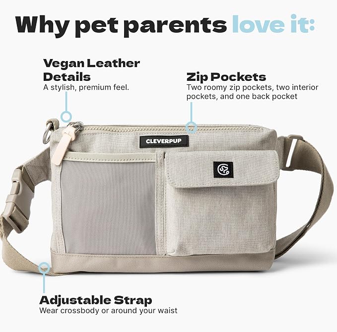 Cleverpup Walk & Train 2-in-1 Dog Walking Bag - Hands-Free, Sand