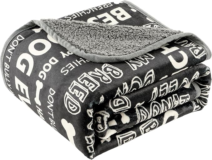 Washable Waterproof Dog Blankets for Large Dogs 60"x80" | Soft Fluffy Pet Blanket for Couch Sofa Car Crate Bed Protector, Reversible Sherpa Fleece Dog Blanket, Letters