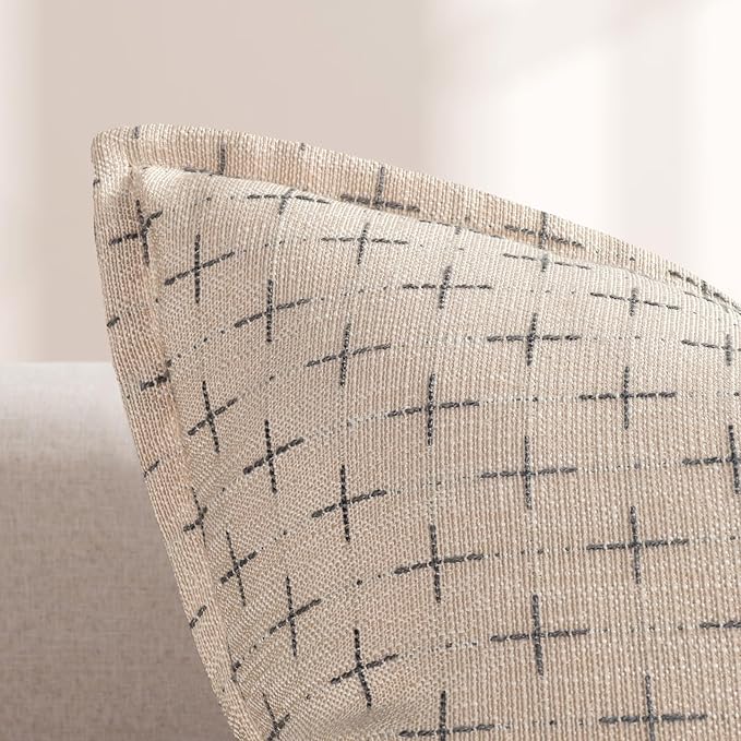 Pillow Covers 16x16 Set of 2 Soft Polyester Textured Pillow Covers with Stylish Flange Edge Cozy Farmhouse Throw Pillows for Couch Bed Sofa Living Room