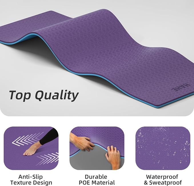 HAHE Wide Yoga Mat 72"x32"x0.4" Thick Pilates Mat with Carrying Strap