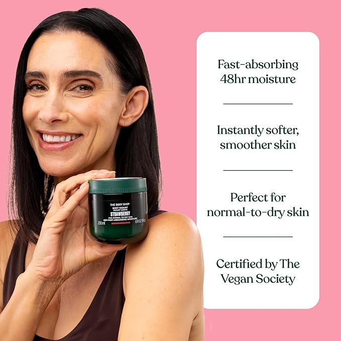 The Body Shop Strawberry Body Yogurt, 48hr Moisturizer, 100% Vegan, 6.91 Fl.Oz