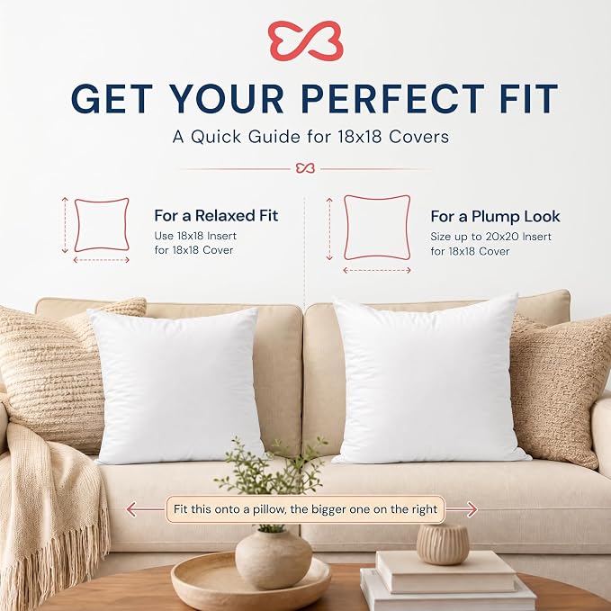 Foamily 20x20 Throw Pillow Inserts, Set of 2, 100% Cotton Cover, White | Cotton cover, plush down-alternative fill, machine washable Fits 20x20 covers Couch, sofa, bed, nursery décor
