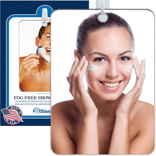 Shave Well XL Anti-Fog Shaving Mirror | X-Large Fogless Hanging Bathroom Shower Mirror with Handheld Option for Men and Women | Includes Long-Lasting Removable Adhesive Hook for Wall