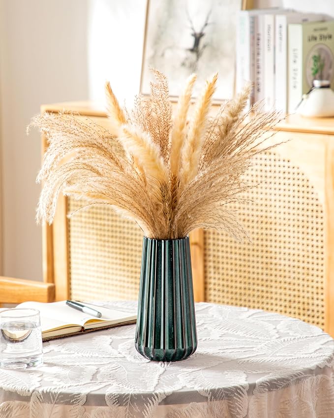 vancasso Ceramic Vase, 7.8 Inch Modern Ribbed Glossy Decorative Vase, Flower vase for Home Decor, Living Room, Bedroom, Office Decor, Green