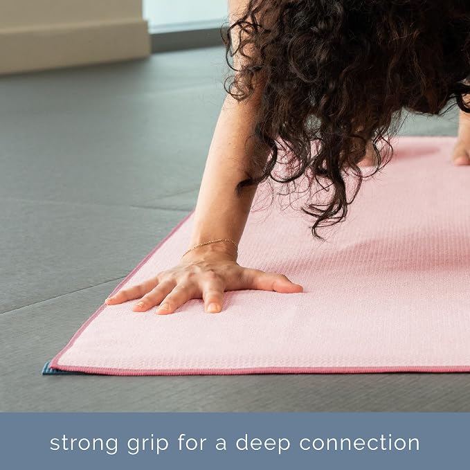 S&T INC. Aura Yoga Mat Towel with Non-Slip Grip, Enhanced Silicone Grip, Soft and Absorbent for Gym, Pilates, and Hot Yoga Mat, 2 Pack, 24 inches x 72 inches, 340GSM, Pink