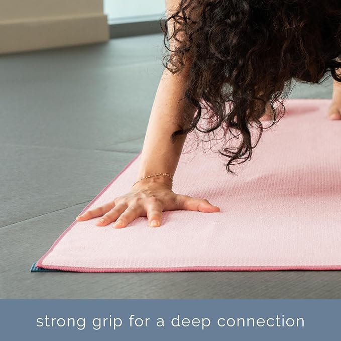 S&T INC. Yoga Mat Towel with Non-Slip Grip, Enhanced Silicone Grip, Soft and Absorbent for Gym, Pilates, and Hot Yoga Mat, 2 Pack, 24 inches x 72 inches, 340GSM, Pink and Grey