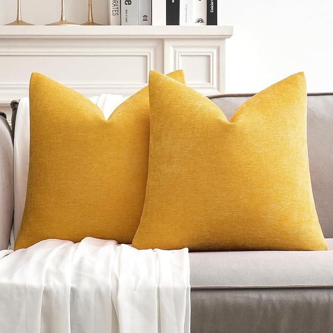 MIULEE Pack of 2 Goose Yellow Decorative Pillow Covers 18x18 Inch | Soft Chenille Couch Throw Pillows Farmhouse Cushion Covers for Home Decor Sofa Bedroom Living Room