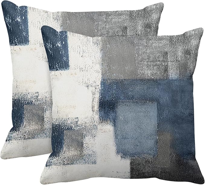 Emvency Throw Pillow Covers Set of 2, 18 x 18 Inch, Abstract Modern Blue | Gray Painting Outdoor Decorative Square Pillow Cases Couch Cushion Case for Couch Bed Sofa Living Room Home Decor