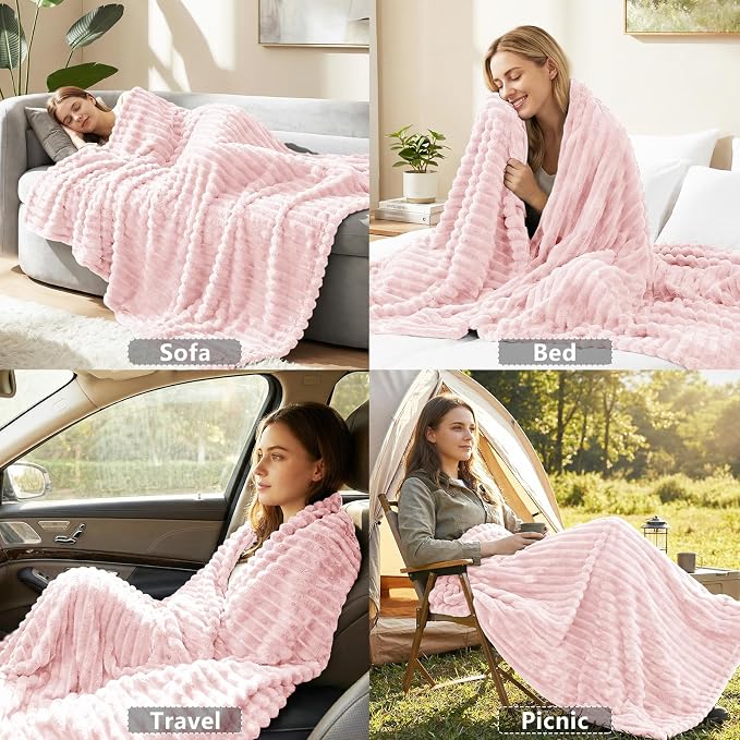 HIMEET Pink Twin Blanket for Bed, 300GSM Ribbed Fleece, 60 x 80 Inches | Ultra Soft Flannel, All-Season Lightweight Warmth, Bed Layering Pick & Dorm Essential, Gift for Men & Women, Machine Washable