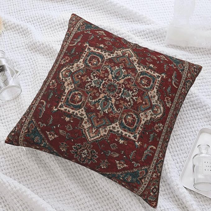 Northwest Persian Silk Carpet Print Pillow Covers Decorative Square Throw Pillowcase 18x18 Inch Couch Cushion Cover for Home Decor Living Room Bedroom College Dorm Bed Car Sofa