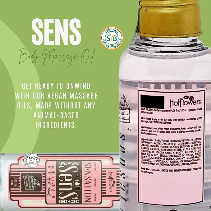 HOT FLOWERS Sens Sensations Body Massage Oil for Moisturizer and Nourish the Skin – Women and Couples - 4.5 fl oz