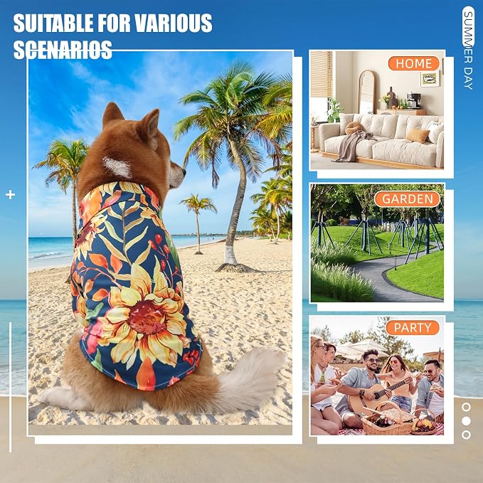 Dog Shirt Hawaiian, Pet Summer T-Shirts Dog Style Floral Breathable Cool Clothes Hawaiian Shirts Gifts for Owner and Pet Shirts are Sold Separately