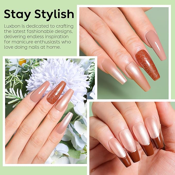 Luxbon 6 pcs Gel Nail Polish Set - Fall Color Set Long Lasting Autumn Gel Polish, uv led Soak Off Nail Art Designs Manicure Kit 021