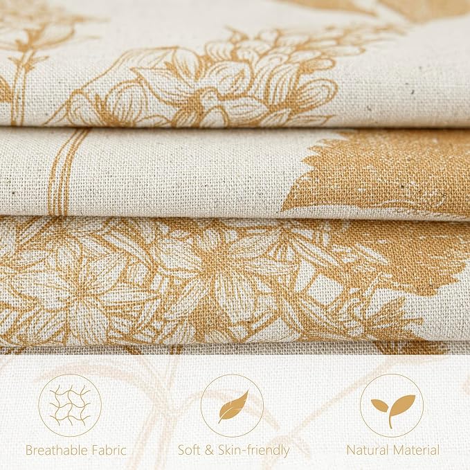 Foindtower Set of 2 Linen Floral Vintage Throw Pillow Covers Neutral Accent Print Decorative Cozy Cushion Covers Farmhouse Home Decor for Sofa Chair Couch Bed Living Room,24×24 Inch,Light Yellow
