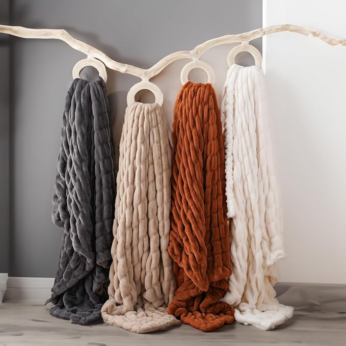 BATTILO Grey Faux Fur Throw Blanket for Couch, 50"x60", Double Side | Luxury Minky Couture Blanket, Premium Silky Cozy Soft Bubble Faux Fur Blanket For Bed, Sofa Living Room