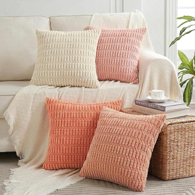 Fancy Homi 4 Packs Decorative Throw Pillow Covers for Living Room Couch Bed, Modern Farmhouse Boho Home Décor Accent Cushion Case, 22" x 22", Pink Series