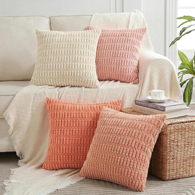 Fancy Homi 4 Packs Decorative Throw Pillow Covers for Living Room Couch Bed, Modern Farmhouse Boho Home Décor Accent Cushion Case, 26" x 26", Pink Series