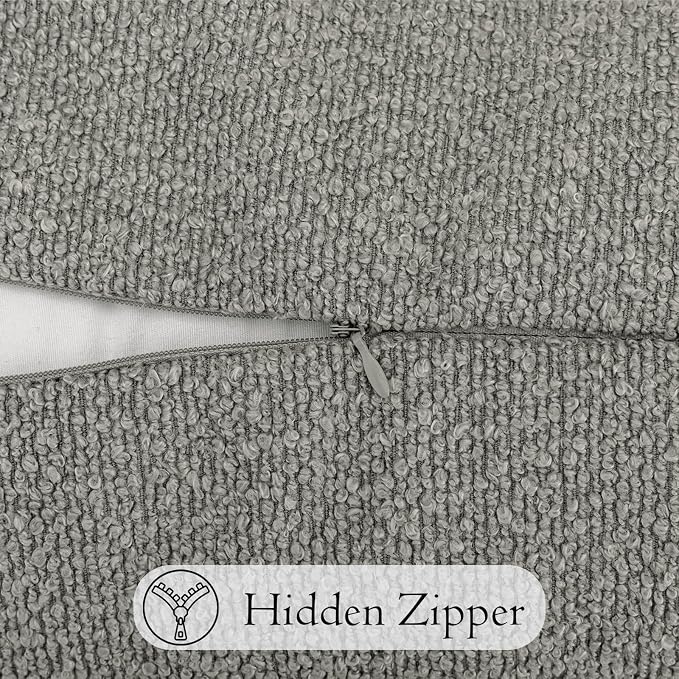 JoraLion 14x24 inch Boucle Lumbar Pillow Cover, Light Gray Woven Texture Neutral Long Pillow Cover Breathable Cushion Case for Couch Sofa Bed Living Room Home Decor (Cover Only)