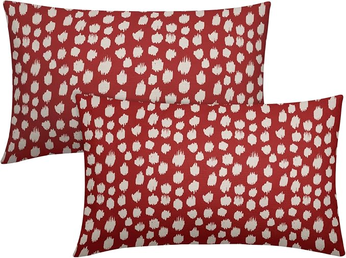 Sweetshow Red Cream Dots Lumbar Pillow Covers 12x20 Set of 2 Boho Design Polka Dot Print Throw Pillows Modern Outdoor Decorative Pillowcase Rectangle Linen Cushion Cases Decor for Sofa Couch Bed
