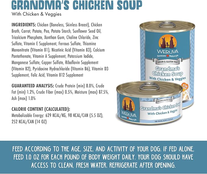 Weruva Classic Dog Food, Grandma's Chicken Soup with Chicken Breast & Veggies, 5.5oz Can (Pack of 24)