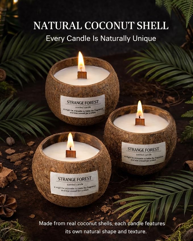 Enchanting Rose Coconut Shell Scented Candle for Home, Natural Soy Wax Wooden Wick Candle, Handmade Non Toxic Aromatherapy Candle Gifts for Women, 50 Hour Long Lasting Decorative Candles for Home