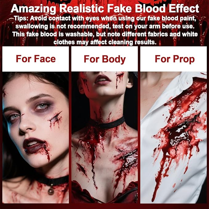 Yosca 3Pcs Halloween Fake Blood, Realistic Washable Fake Blood Spray, Dripping, Coagulated Halloween Makeup Kit, Face Body Paint Special Effects Makeup for Clown Zombie Bride Vampire Monster Cosplay