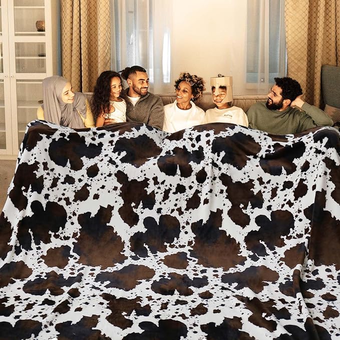 Bnuitland Cow Print Throw Blanket, Large Size 90x90 Inches, 300 GSM Double Sided Lightweight Fuzzy Decor, Super Soft Cozy Gift Flannel Fleece Blanket for Bed/Sofa/Couch/Outdoor