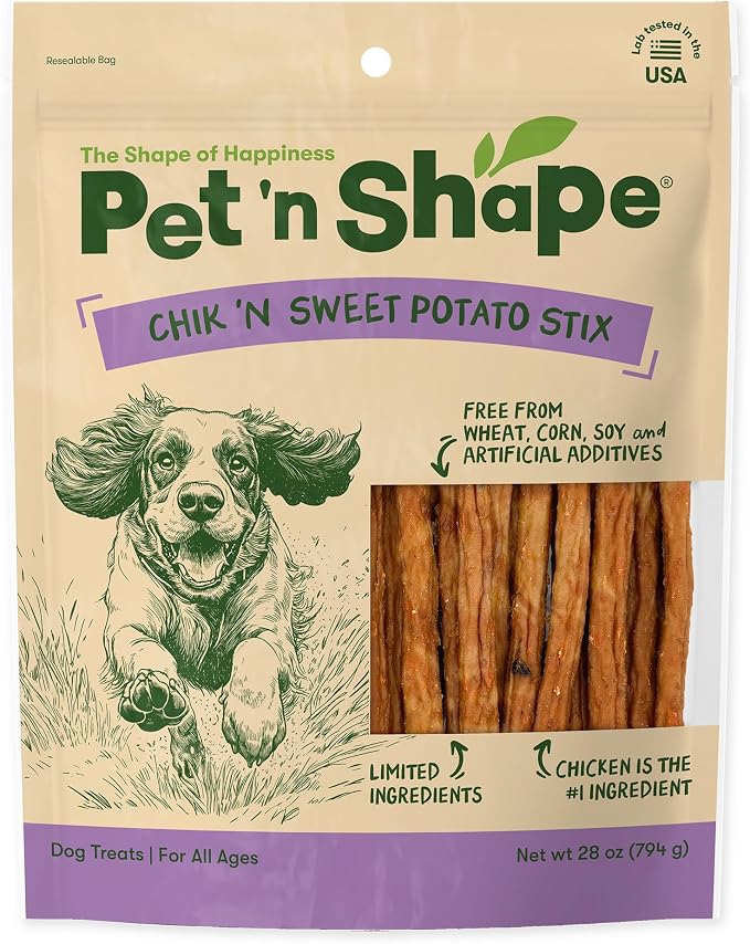 Pet 'n Shape Chik 'n Sweet Potato Stix – Made and Sourced in The USA- Natural Healthy Dog Treats, 28 Ounce | Premium chicken breast, USA Made, Limited ingredients, Wheat and soy free, Chewy reward, For all life stages, Vitamin rich