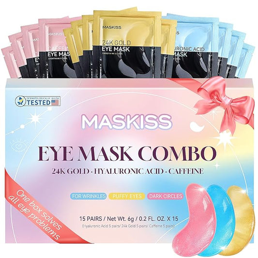 Under Eye Patches (15 Pairs), 3 Colors Eye Masks Gift Set for Dark Circles Puffy Eyes, Undereye Bags and Wrinkles, Bachelorette Party Favors, Skin Care Set Gifts for Women