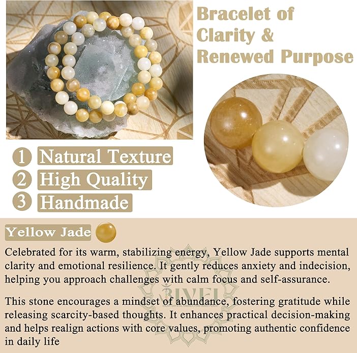 Bivei Natural Gemstone Semi Precious Healing Crystals Handmade Stretchy Round Beads Bracelet,Stocking Stuffers for Women Enhance Positive Energy