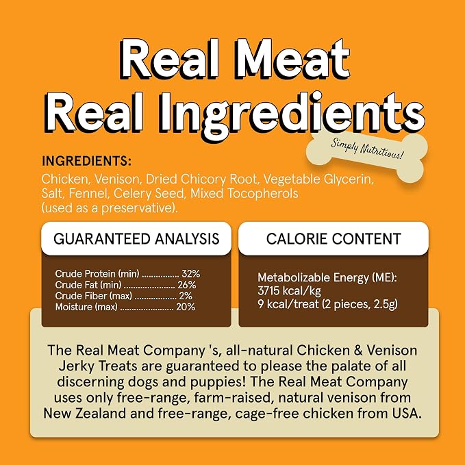 Real Meat Dog Treats - Two 12oz Bag of Bite-Sized Air-Dried Venison & Chicken Jerky for Dogs - Grain-Free Jerky Treats with 95% Free-Range Venison & Chicken - All-Natural Treats