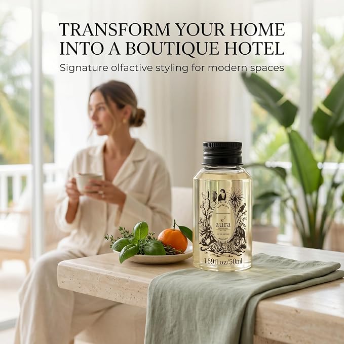 A U R A - Ponza Fragrance Oil for Waterless Scent Diffuser - Inspired by J. Malone Lime Basil Mandarin | 1.7 fl oz / 50 ml Pure Essential Oil Blend for Aromatherapy & Hotel Collection Diffuser