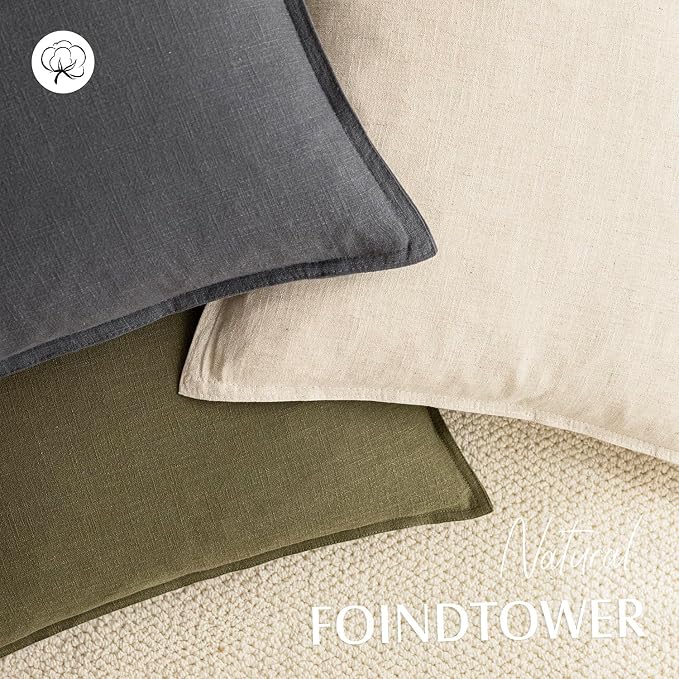 Foindtower Pack of 2, Decorative Linen Solid Throw Pillow Covers Soft Accent Square Cushion Case Boho Farmhouse Pillowcase for Chair Couch Sofa Bedroom Living Room Home Decor 18 x 18 Inch Grey