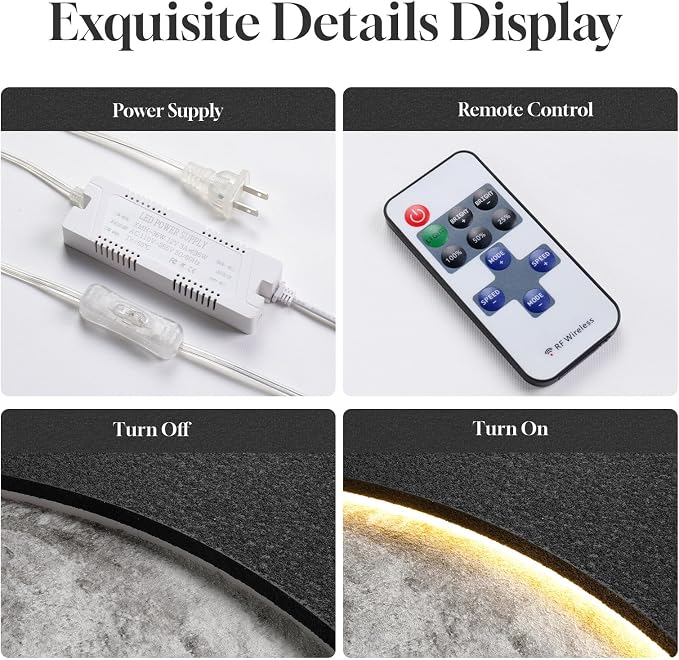 Large 3D LED Moon Wall Art, Modern Minimalist Backlit Lighted Lunar Artwork for Walls, Vertical Contemporary Black Textured Paintings for Living Room Bedroom Dining Room Hallway Entryway Wall Decor 24x36 In