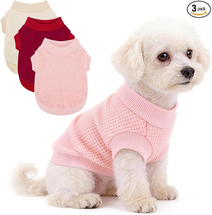 3 Pack Nylon Waffle Dog Shirts for Small Dogs, Lightweight Breathable Pet Sweatshirt, Warm Soft Puppy Clothes Outfit for Indoor Outdoor Dog Cat Apparel.Red Pink Turmeric XS