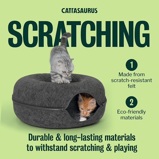 Peekaboo Cat Cave Donut for Multiple & Large Cats up to 30-45 lbs, 3-in-1 Self Warming Cat Bed, Tunnel & Scratcher for Indoor Cats, Washable & Detachable Small Dog Bed