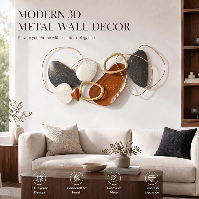 Axioglo 51" Large Wall Decor 3D Lotus Leaf Metal Wall Art for Living Room | 40" x 20" metal wall decor with layered metal texture, mounting hardware, two-way display