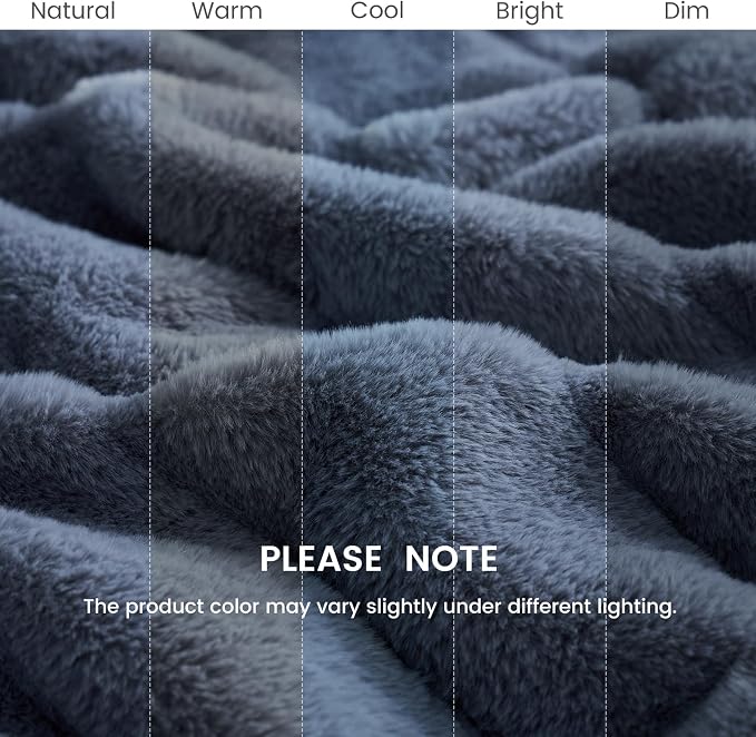 Cozy Bliss Deluxe Sheared Rabbit Faux Fur Throw Blanket, Soft Fuzzy High-Low Sculpted Plush Blanket for Couch, Cozy Home Accent, All Season Use, Blue 50"x60"