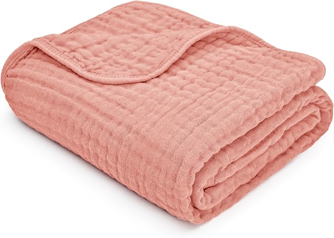 Comfy Cubs Muslin Baby Blanket 40" x 40" L - Swaddle Blankets, Bold Blush | Soft, Lightweight, 6-Layer Cotton Breathable Baby Blankets - Comfortable, Gentle & Versatile Cotton Baby Blankets for Sleep