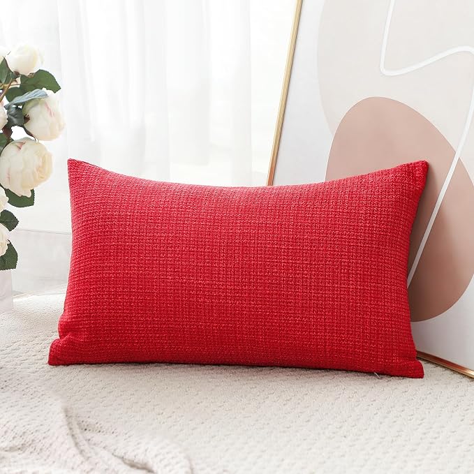 OTOSTAR Linen Throw Pillow Cover Set of 1 Decorative Lumbar Pillowcases Cushion Covers 16x24 Inch for Home Decor Sofa Bedroom Car 40 x 60CM Red