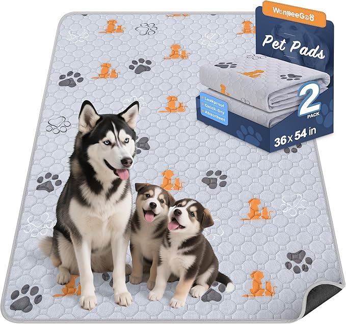 WanpeeGoo Washable Pee Pads for Dogs, Waterproof, 36 x 54 in, 2 Pack, Orng | Super Absorbent, Waterproof and Non-Slip; Washable, Reusable Dog Pads for Crates, Playpens, Floors, Furniture and Travel