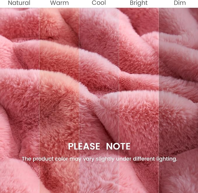 Cozy Bliss Deluxe Sheared Rabbit Faux Fur Throw Blanket, Soft Fuzzy High-Low Sculpted Plush Blanket for Couch, Cozy Home Accent, All Season Use, Pink 60"x80"
