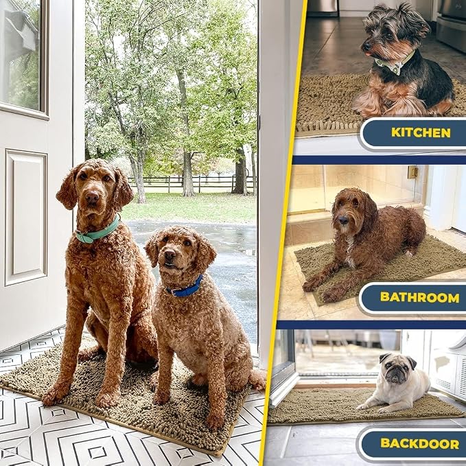 Muddy Mat® | Super Water Absorbent Door Mat Indoor, Microfiber Quick Dry Chenille Entryway Rug, Slip Resistant Front Door Mat, Indoor Mats for Entryway, Machine Washable Pet Rug, Beige 24"x36"