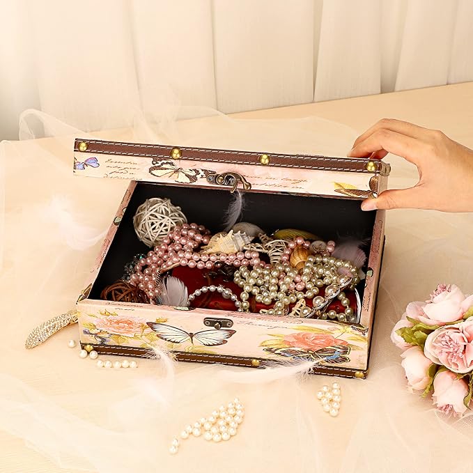 ELLDOO Butterfly Treasure Chest Box, Vintage Wooden Decorative Box | Treasure Storage for Jewelry Trinkets Photos, Rectangular Keepsakes box for Girls Women Gifts