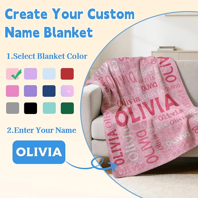 Custom Blanket with Name, Personalized Name Blankets for Teen Girls Boys Kids Baby, Customized Flannel Throw Blanket Gifts for Christmas Birthday - Printed in USA