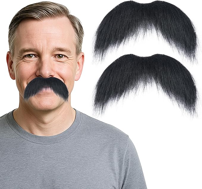 2Pcs Men Fake Mustache Realistic Mustaches Fake Facial Hair Beard for Cosplay Costume Halloween Parties