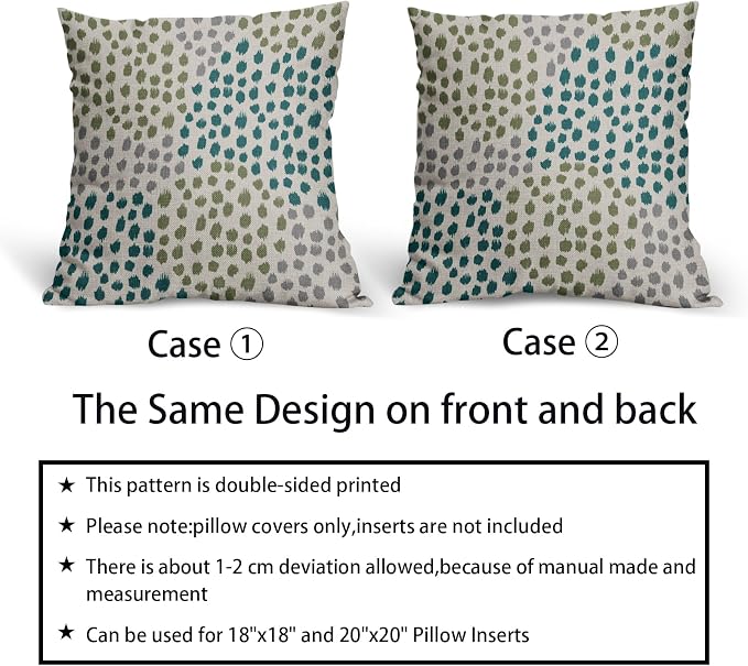 Teal Green Pillow Covers 16x16 Set of 2 Boho Design Gray Polka Dot Throw Pillows Modern Art Trendy Print Decorative Outdoor Pillowcase Square Cushion Cover Linen Pillow Case for Home Sofa Couch Bed